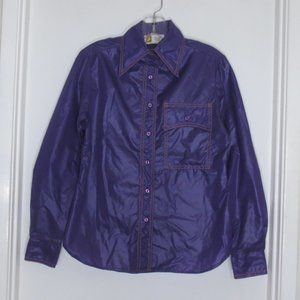 New 80s Vintage Vinyl White Stag Neon Purple Waterproof Button-Up Shirt Size S